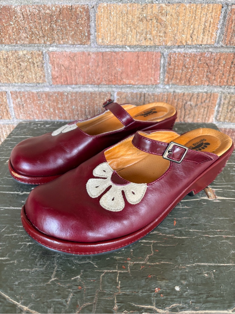 Spring Step Cheri Women’s Red Leather Floral Mary Jane Mule Clog 42 US 11 Artsy